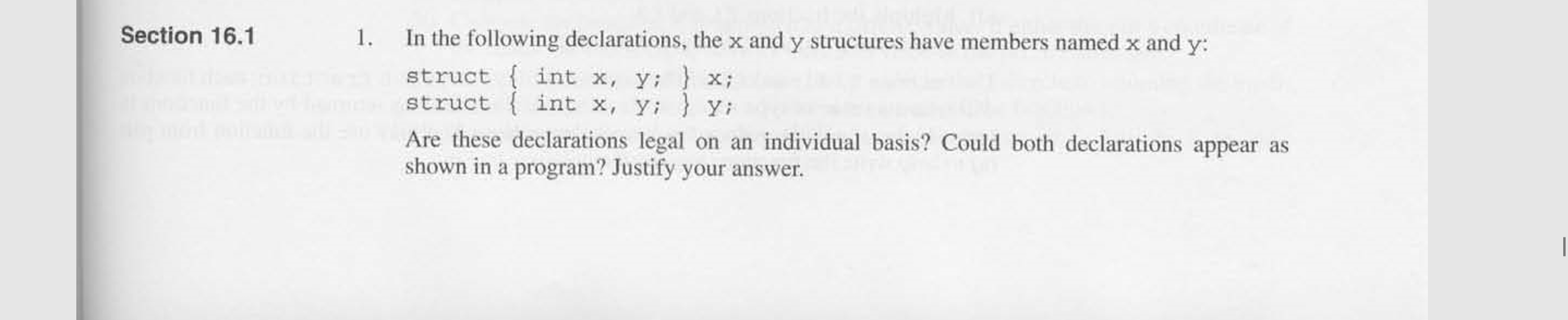 In the following declarations, the x and y