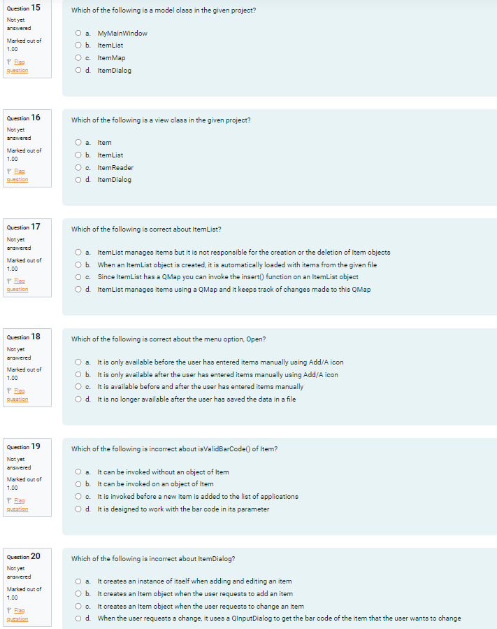 Question 1 5 Marked out of Question 1 6 answered