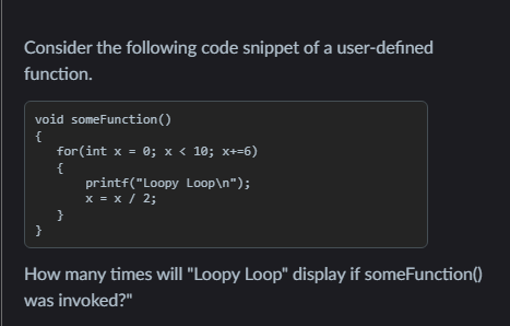Consider the following code snippet of a user -