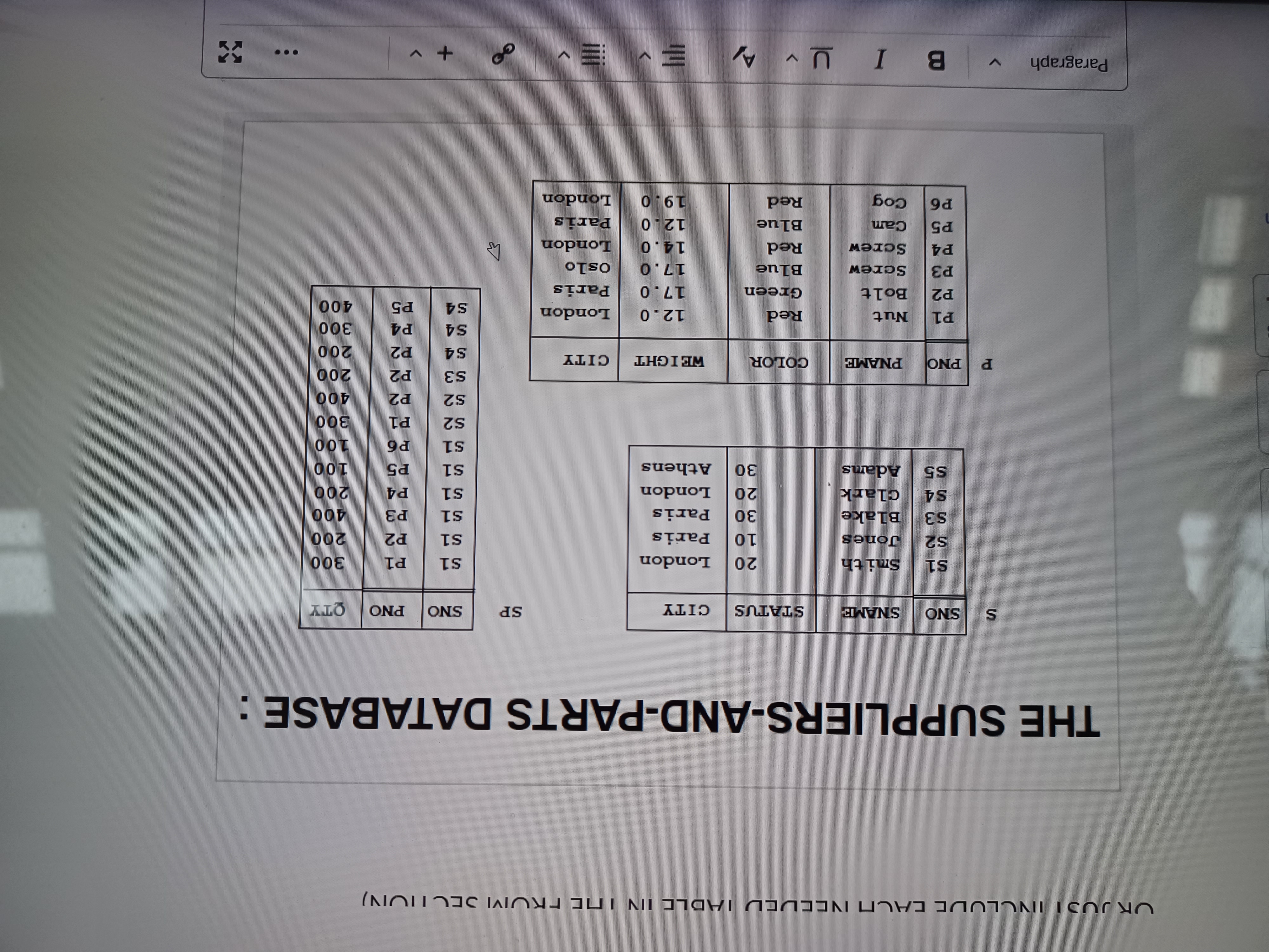 Using the database shown below, write the