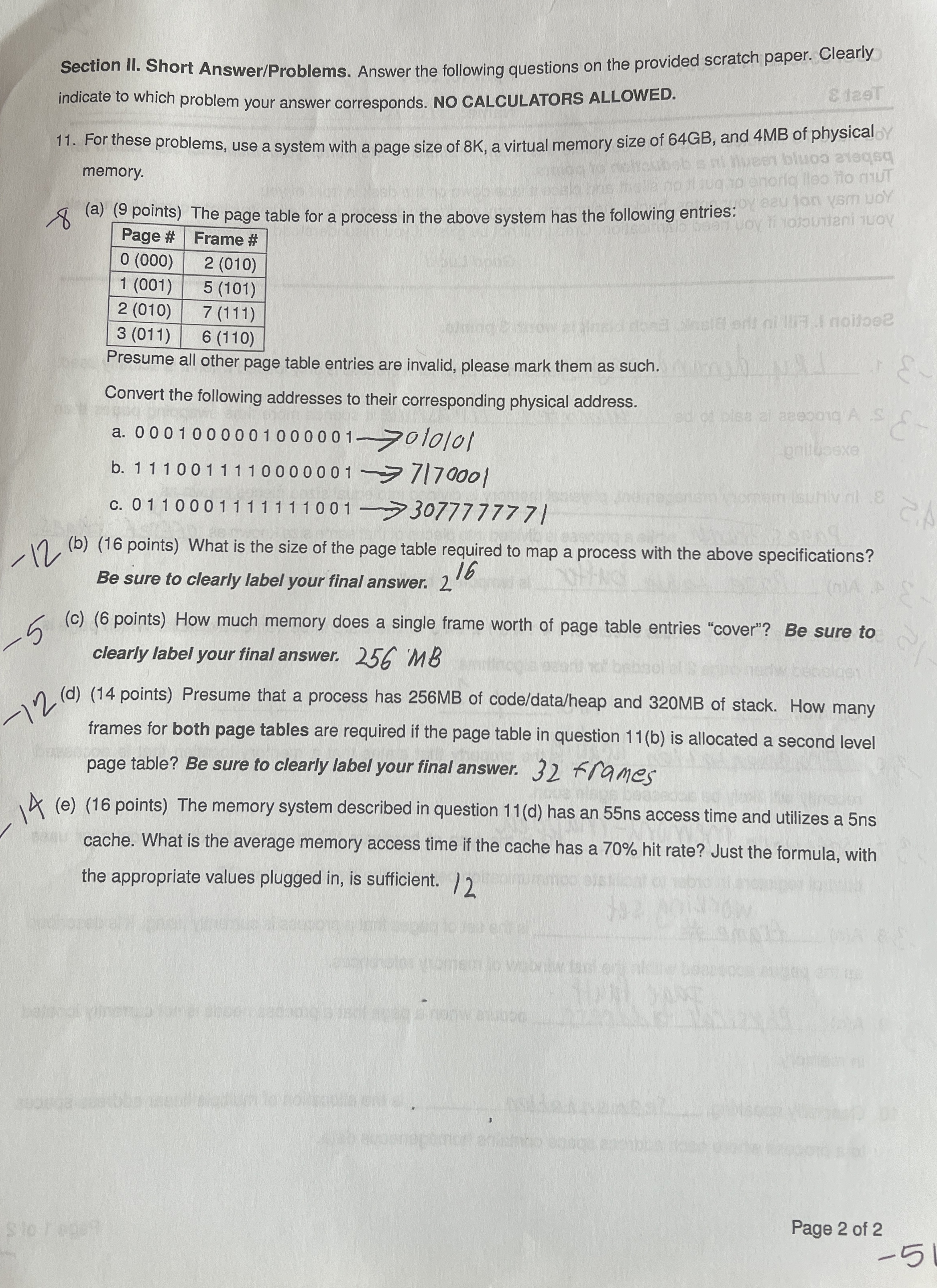 Section II . Short Answer / Problems . Answer the