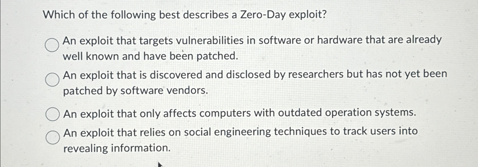 Which of the following best describes a Zero -