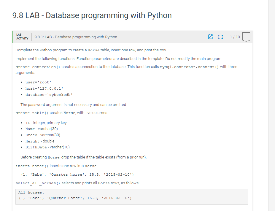 9 . 8 LAB - Database programming with Python LAB