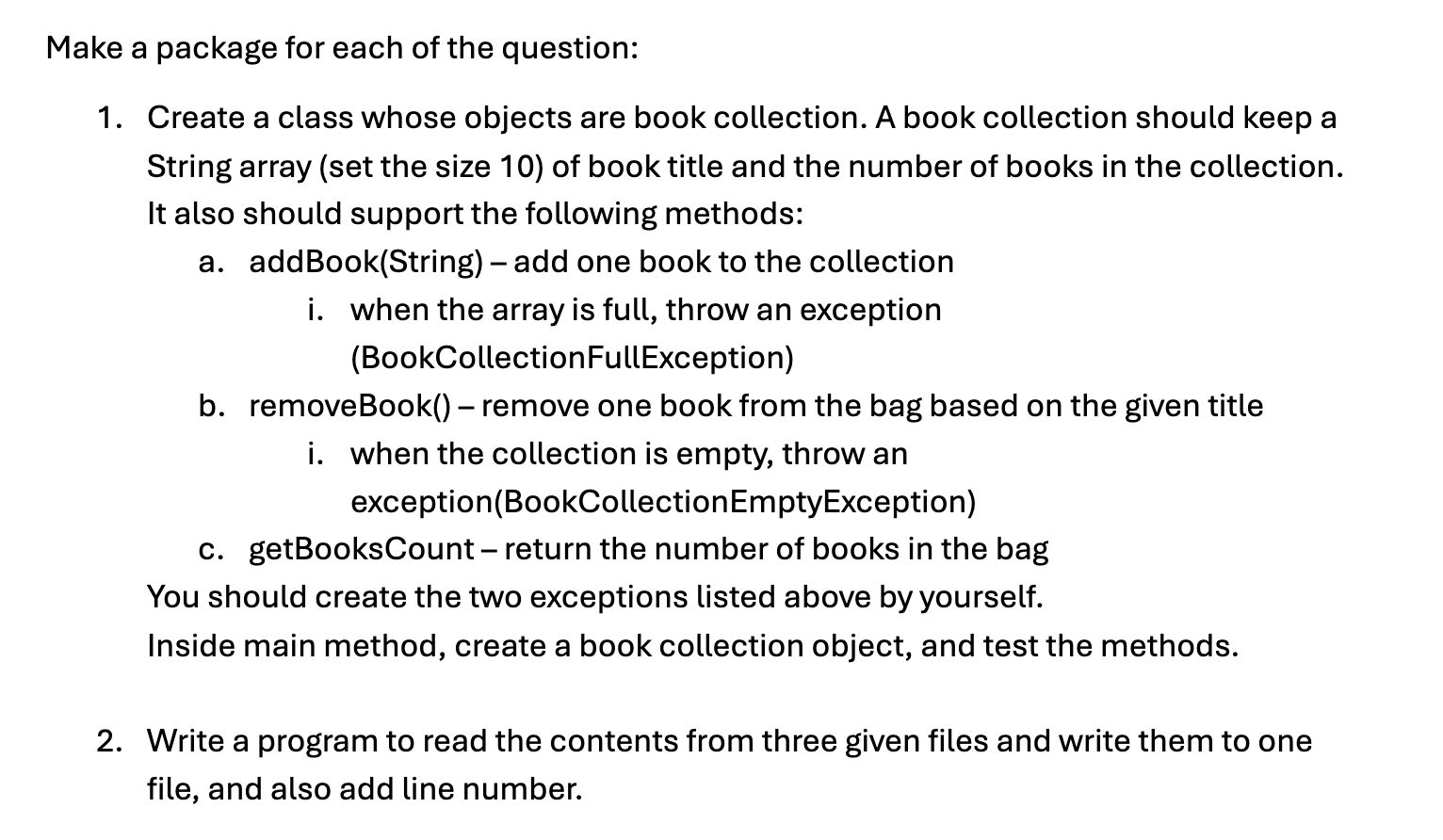 Make a package for each of the question: Create a