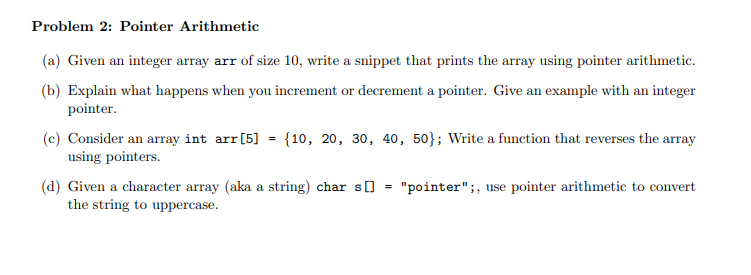 Refer to image. ( d ) Given a character array (
