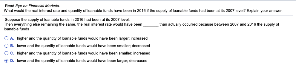 Read Eye on Financial Markets. What would the