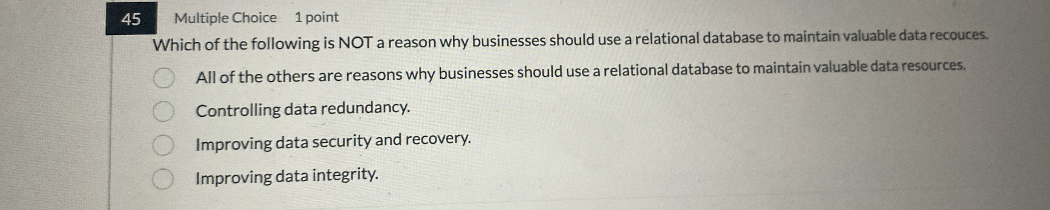 4 5 Multiple Choice 1 point Which of the