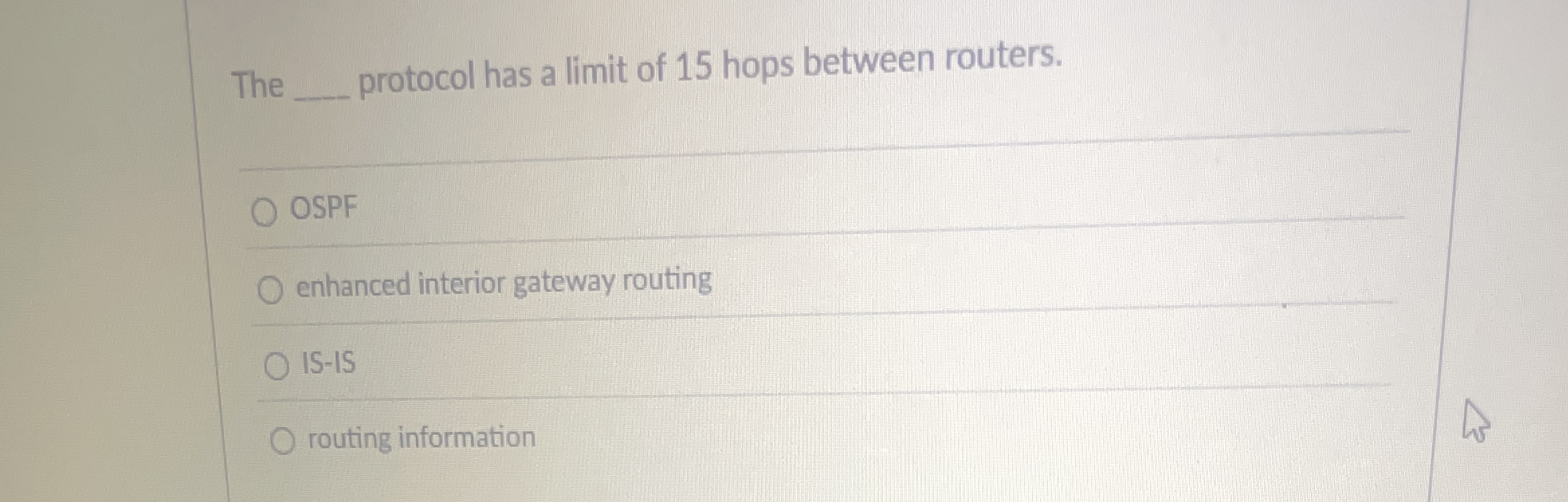 The protocol has a limit of 1 5 hops between