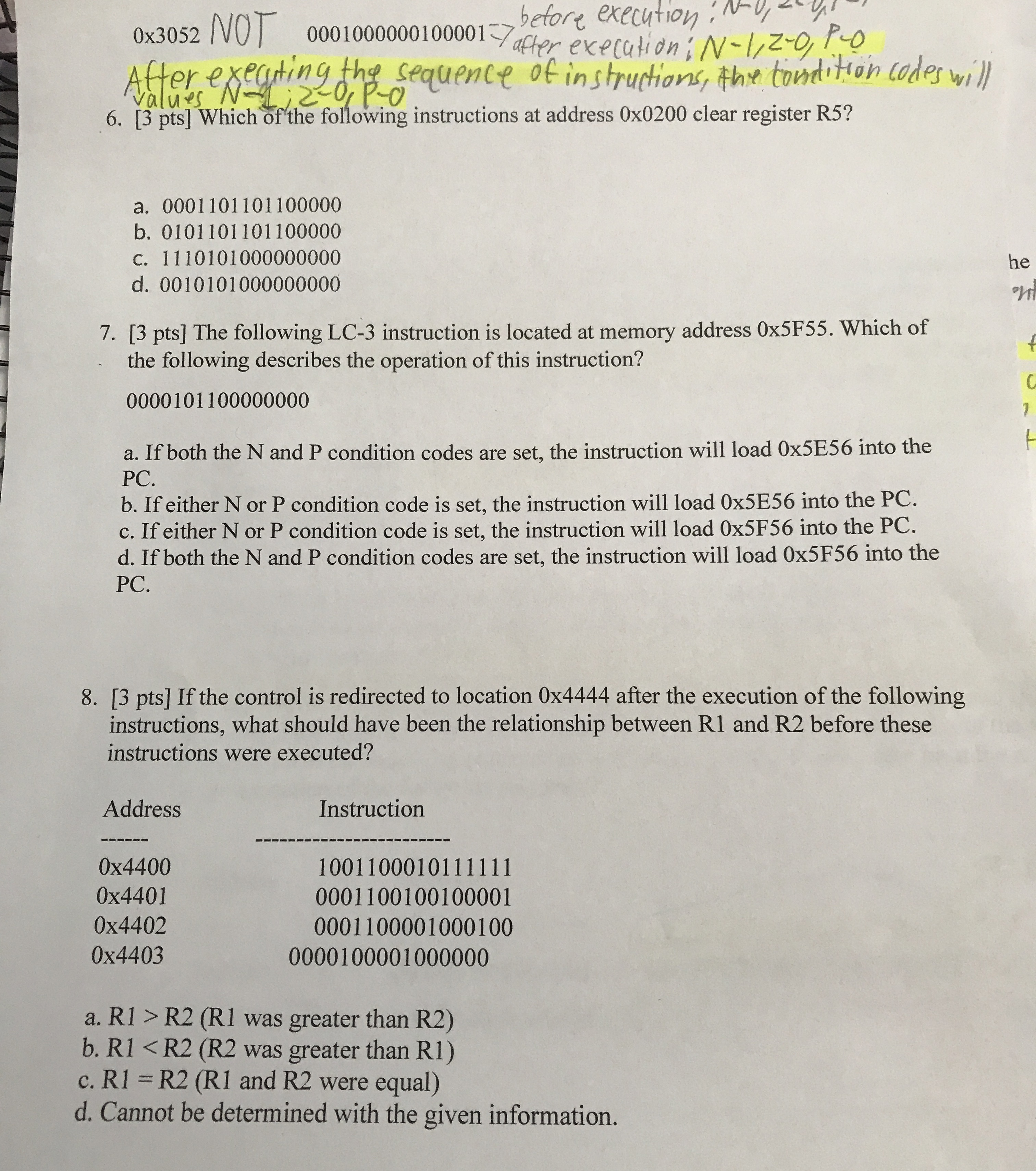 6 . [ 3 pts ] Which of the following instructions