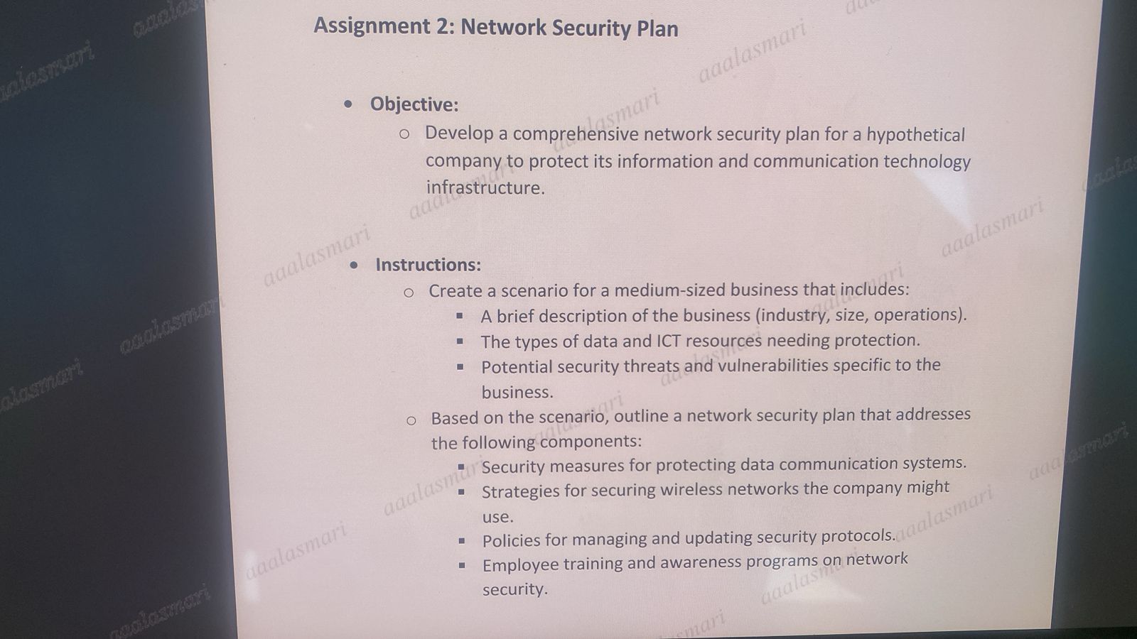 Assignment 2 : Network Security Plan Objective: