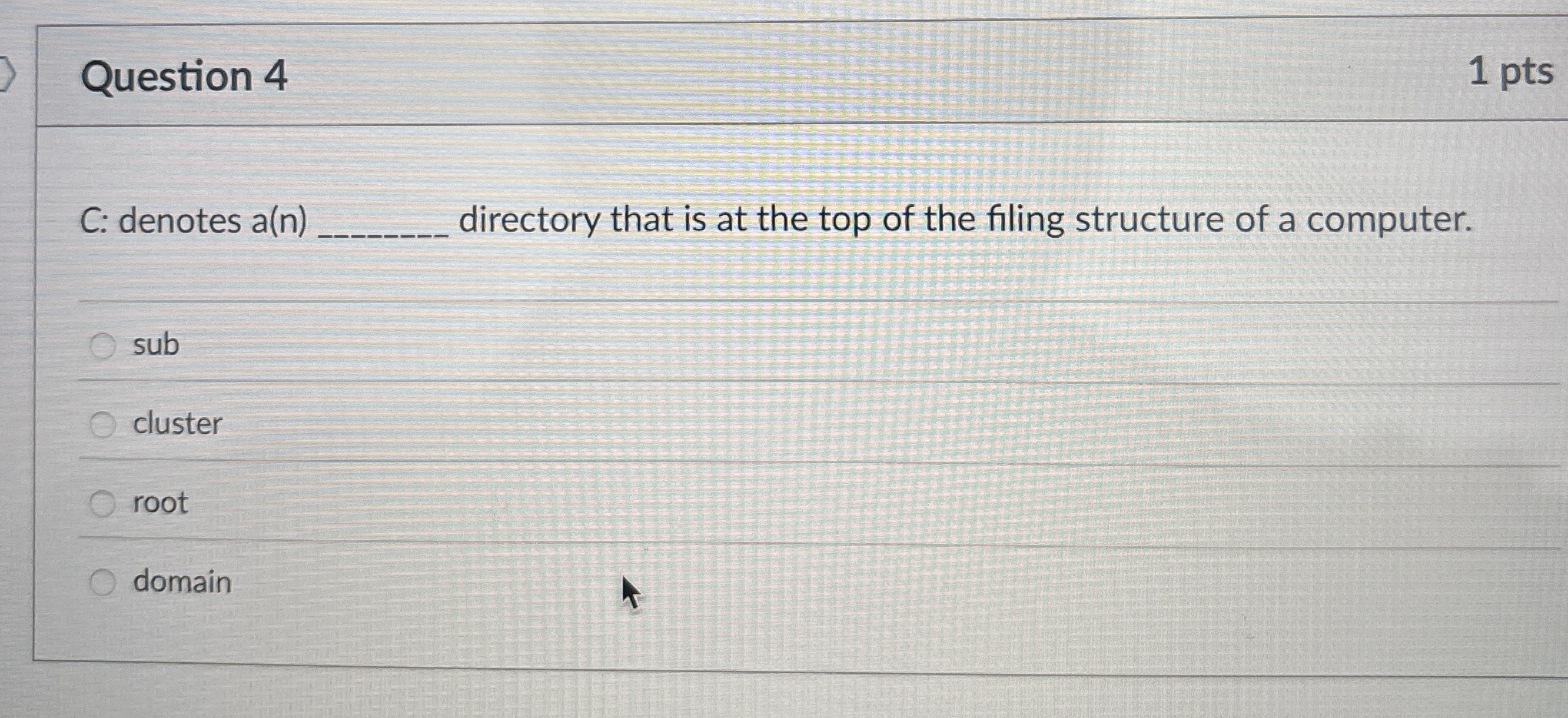 Question 4 C: denotes a ( n ) directory that is