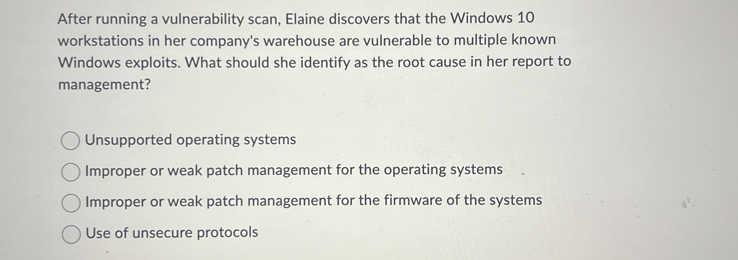 After running a vulnerability scan, Elaine