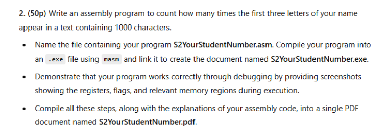 Write an assembly program to count how many times
