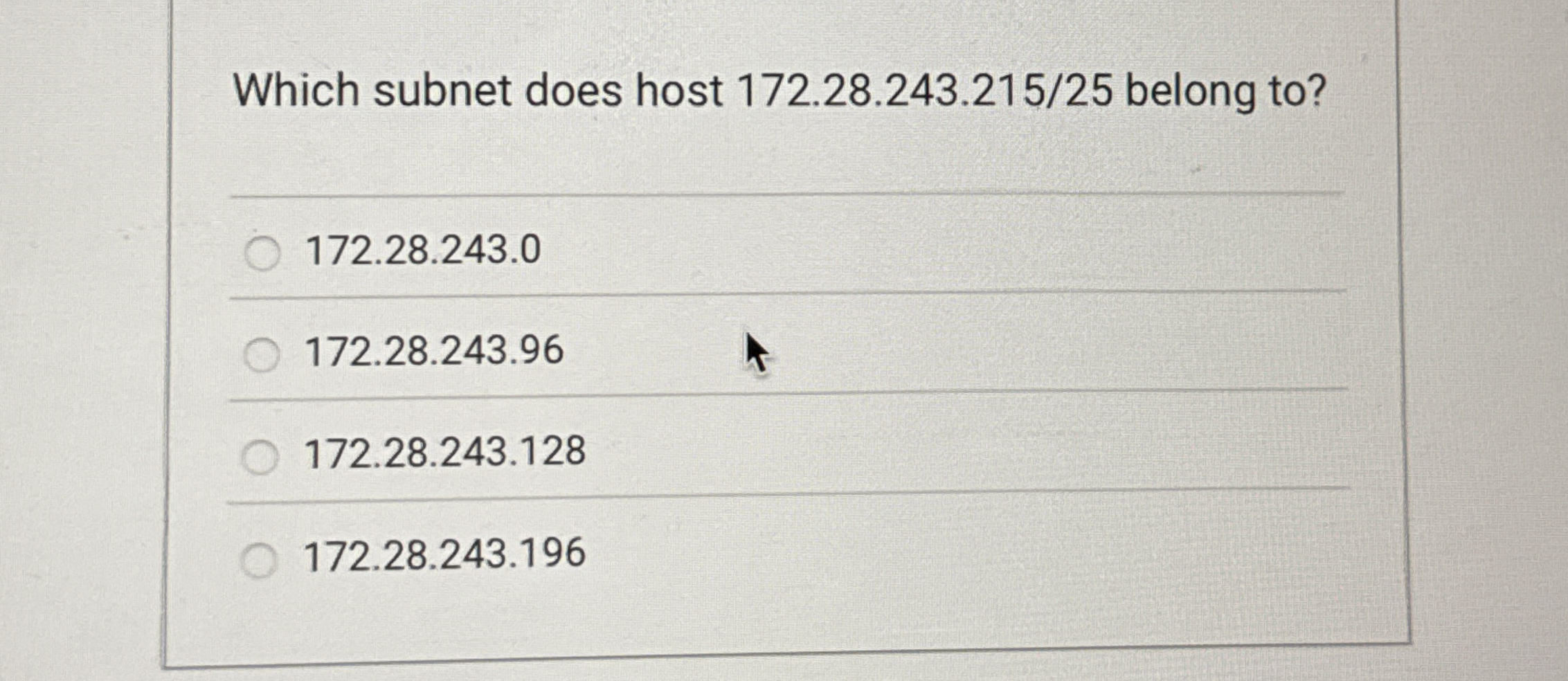 Which subnet does host 1 7 2 . 2 8 . 2 4 3 . 2 1