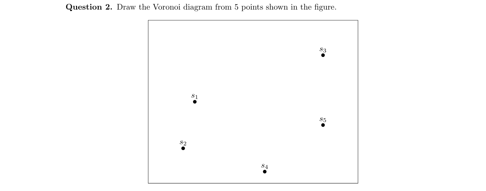 Question 2 . Draw the Voronoi diagram from 5