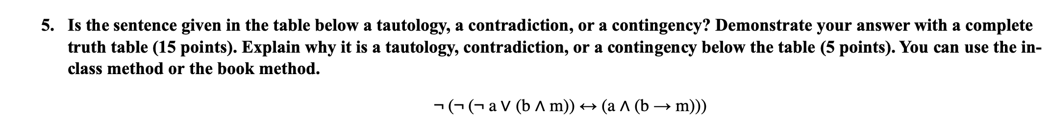 Is the sentence given in the table below a
