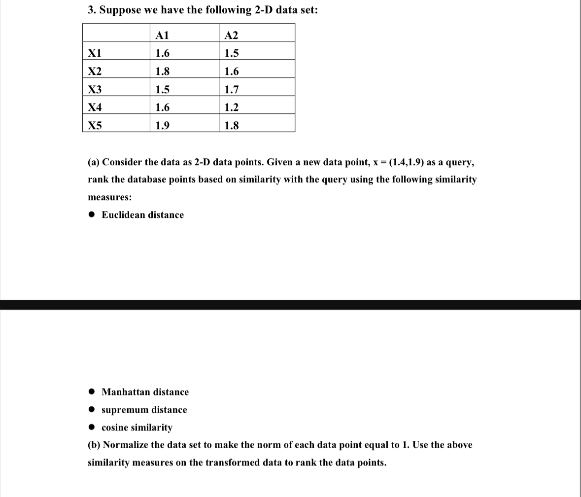 3 . Suppose we have the following 2 - D data set: