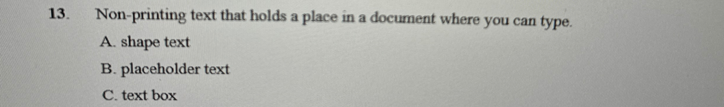 Non - printing text that holds a place in a