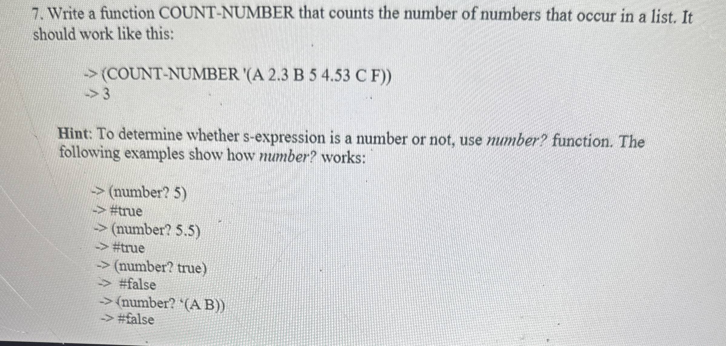 Write a function COUNT - NUMBER that counts the