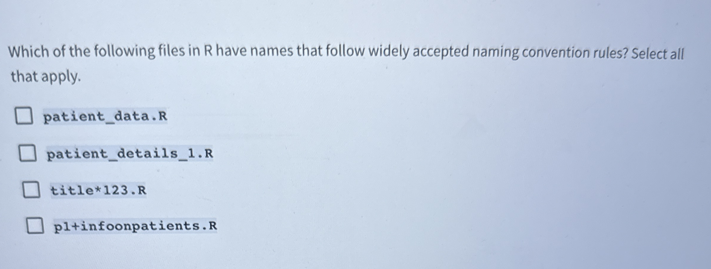 Which of the following files in R have names that
