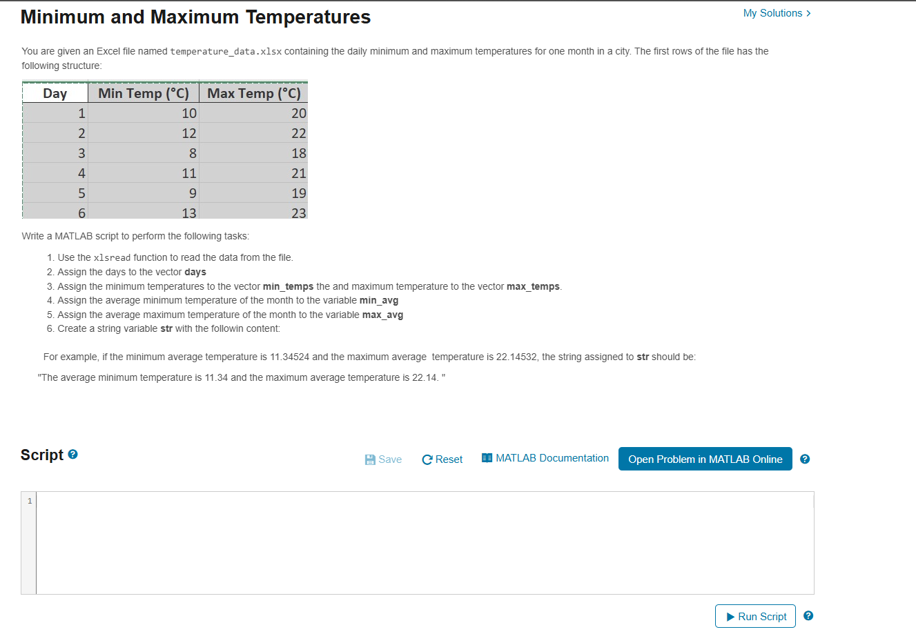 Minimum and Maximum Temperatures You are given an