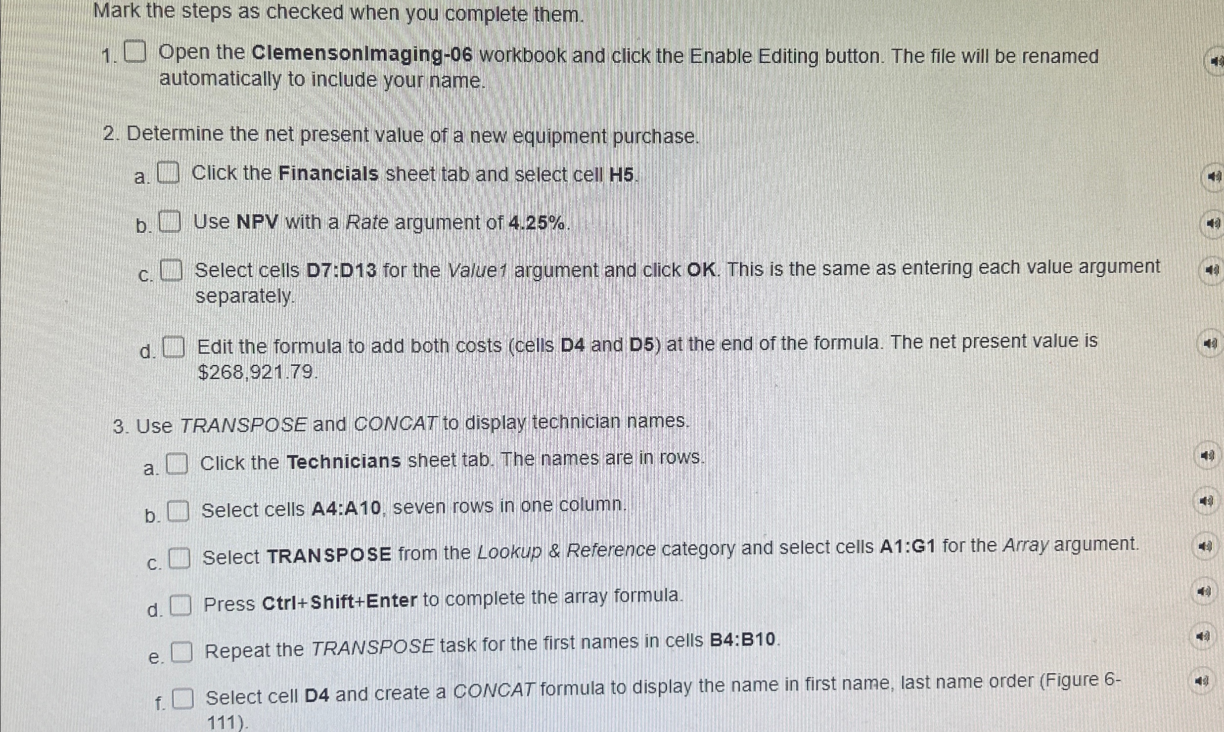 Mark the steps as checked when you complete them.