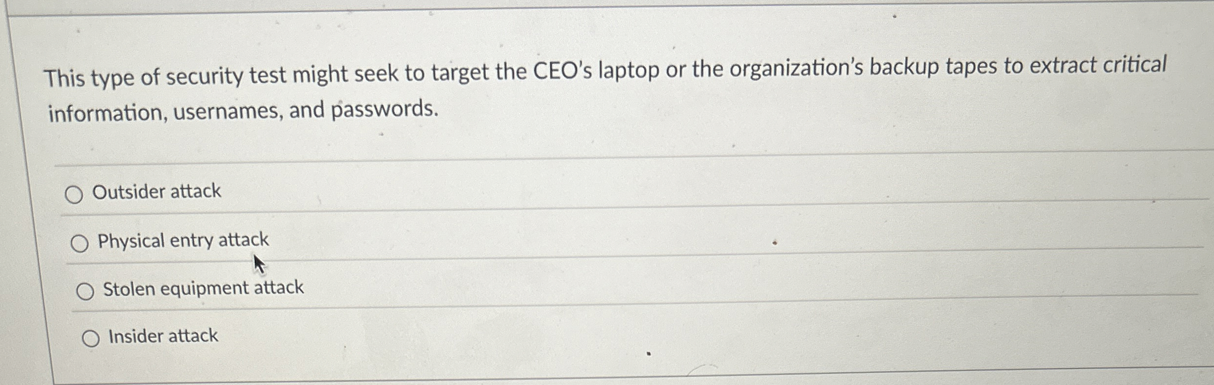 This type of security test might seek to target