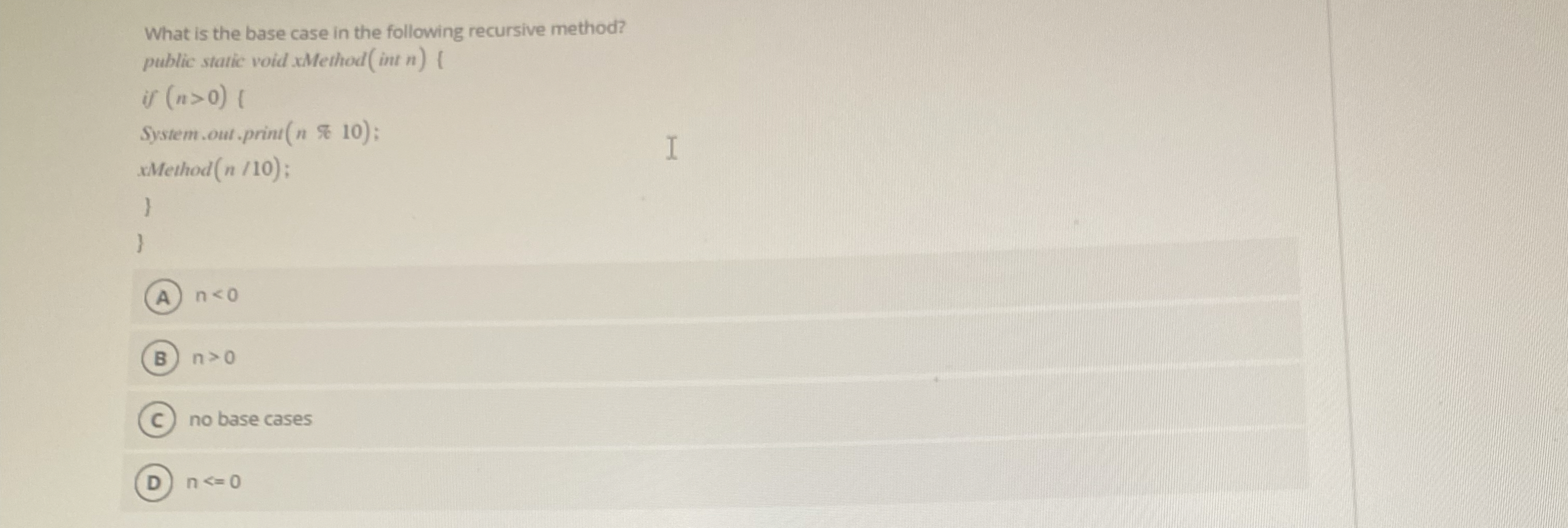 What is the base case in the following recursive