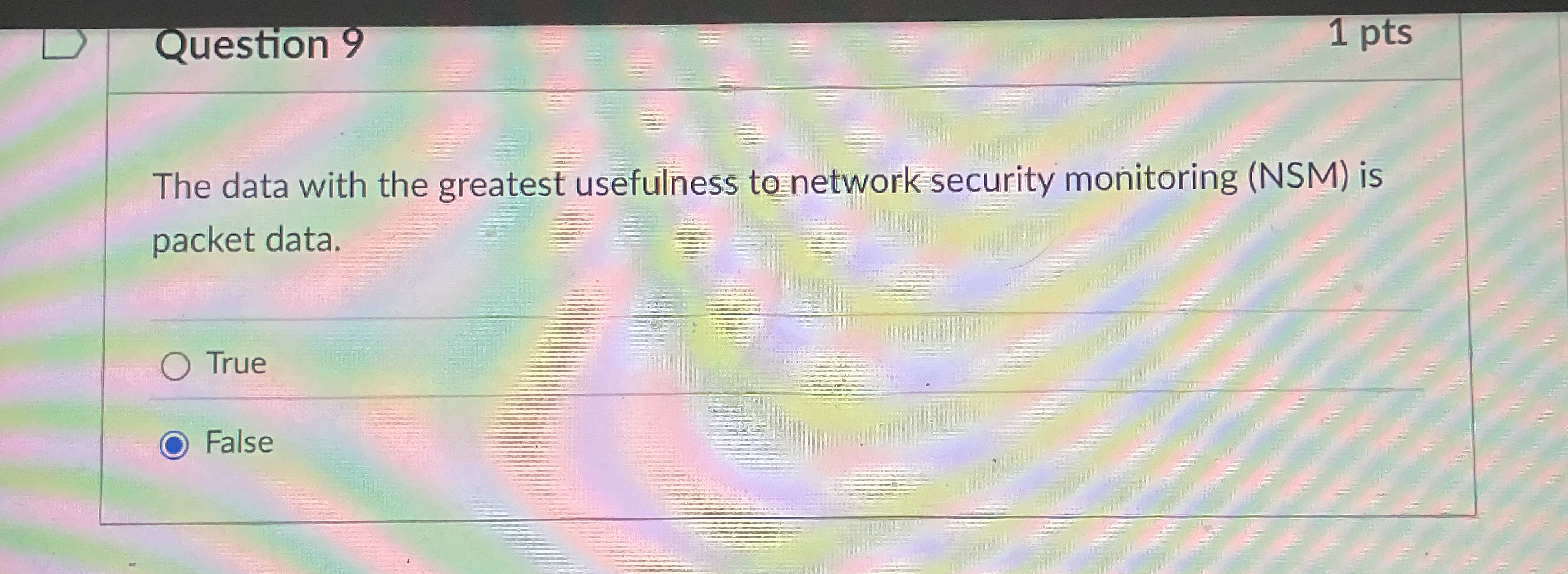 Question 9 1 pts The data with the greatest