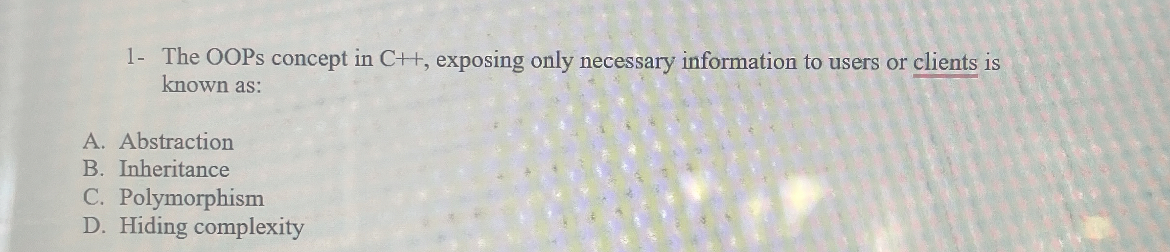 1 - The OOPs concept in C + + , exposing only