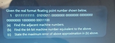 Given the real format floating point number shown