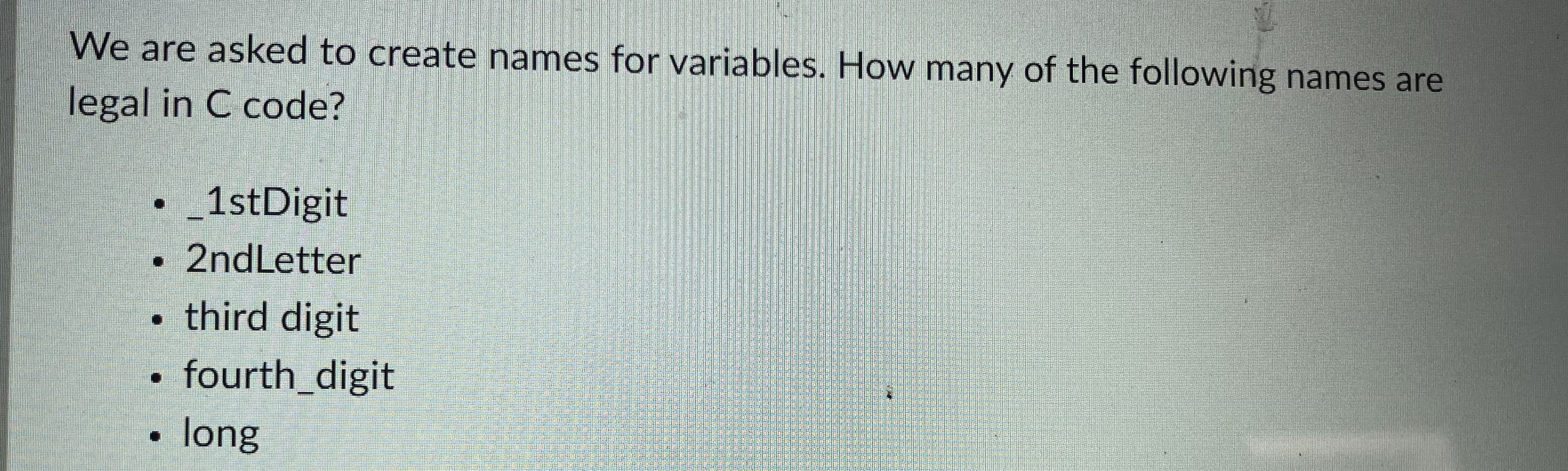 We are asked to create names for variables. How