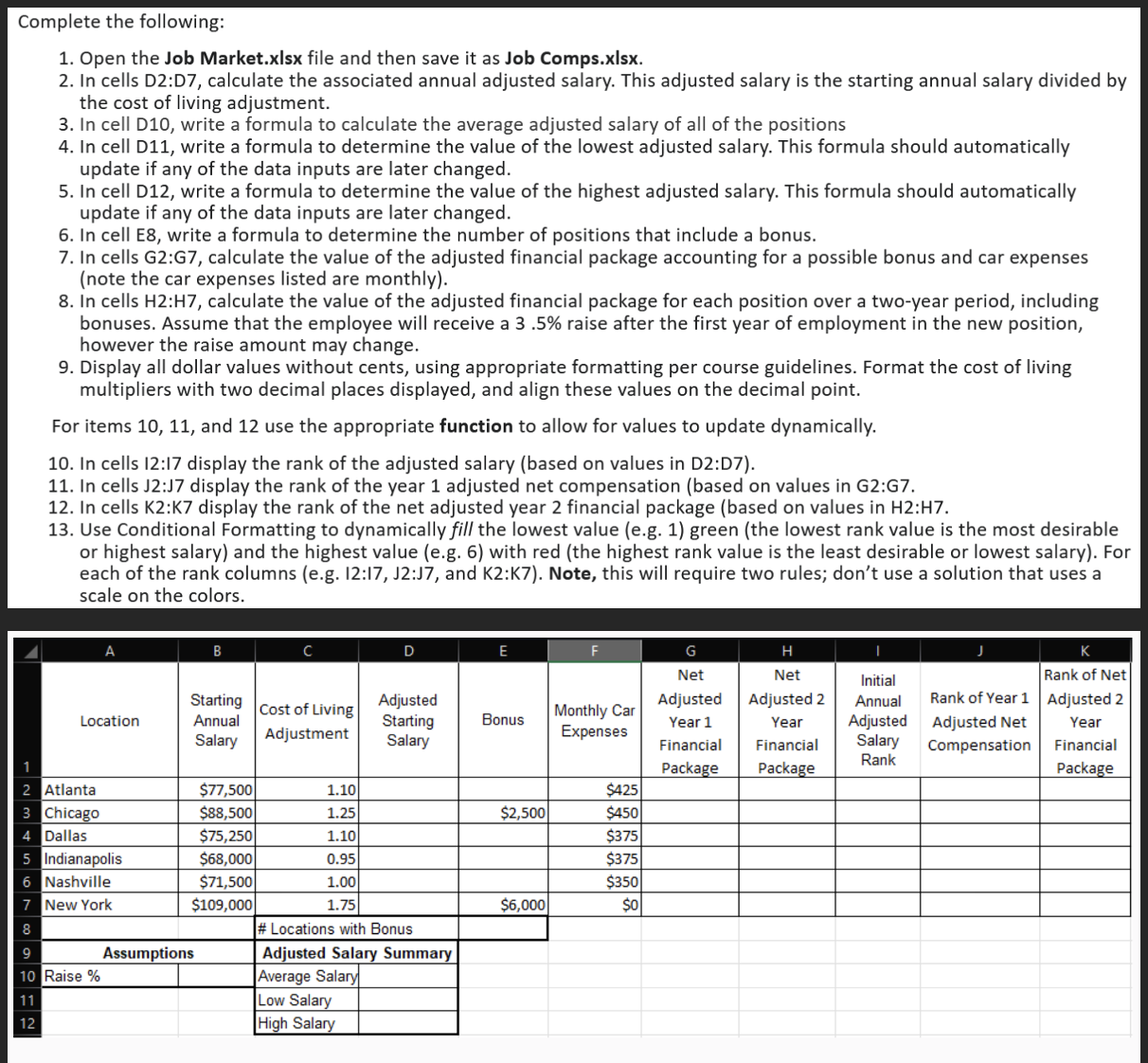 Show the formulas! Complete the following: 1 .