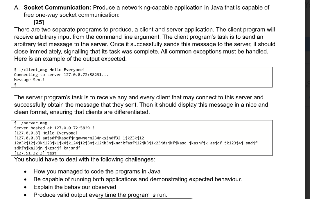 A . Socket Communication: Produce a networking -