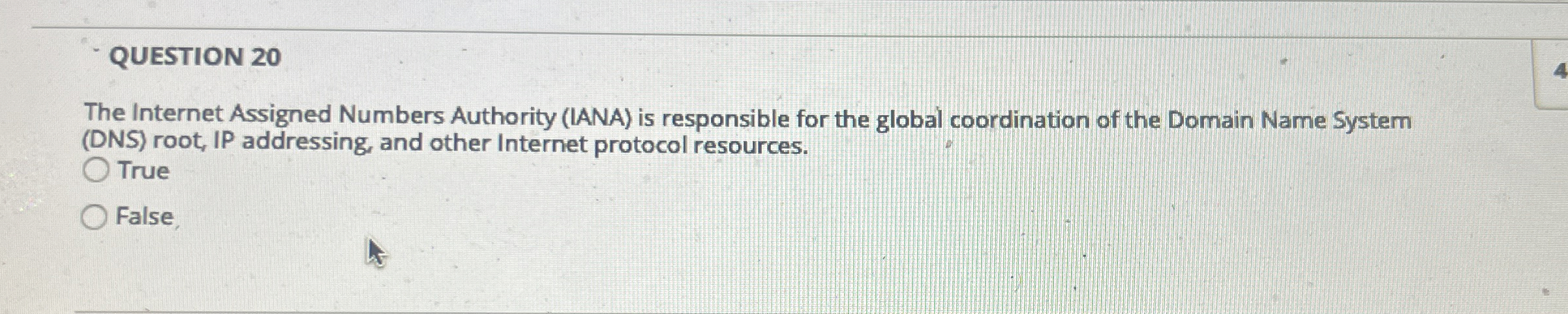 QUESTION 2 0 The Internet Assigned Numbers