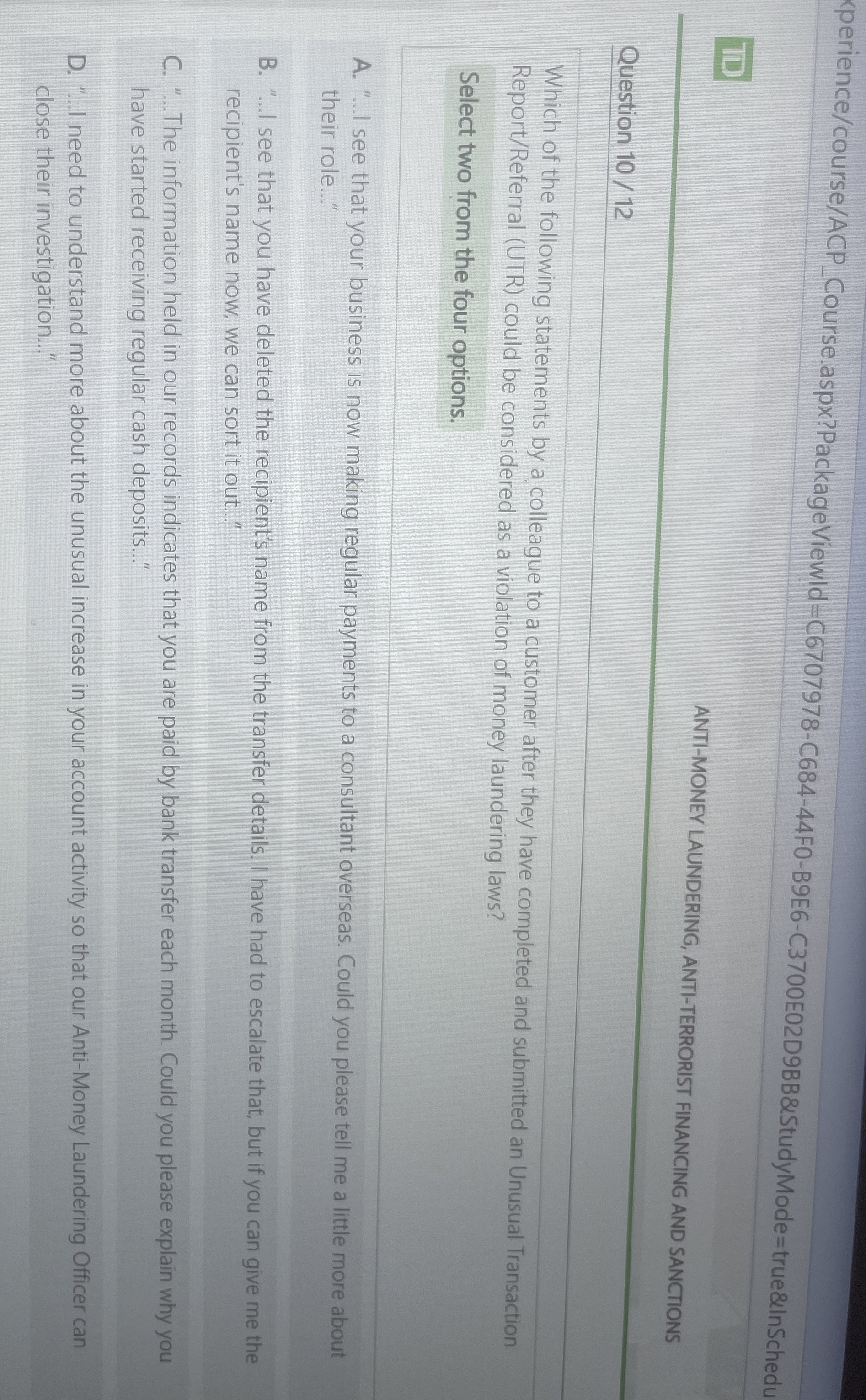 Question 1 0 / 1 2 Which of the following