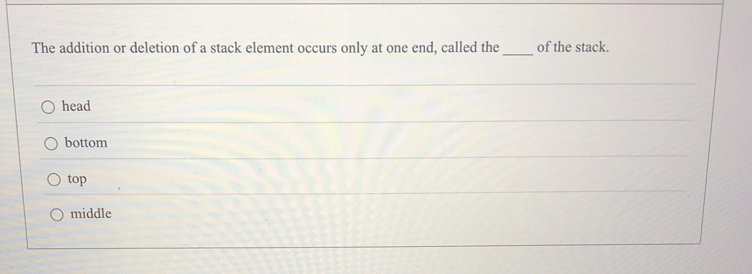 The addition or deletion of a stack element