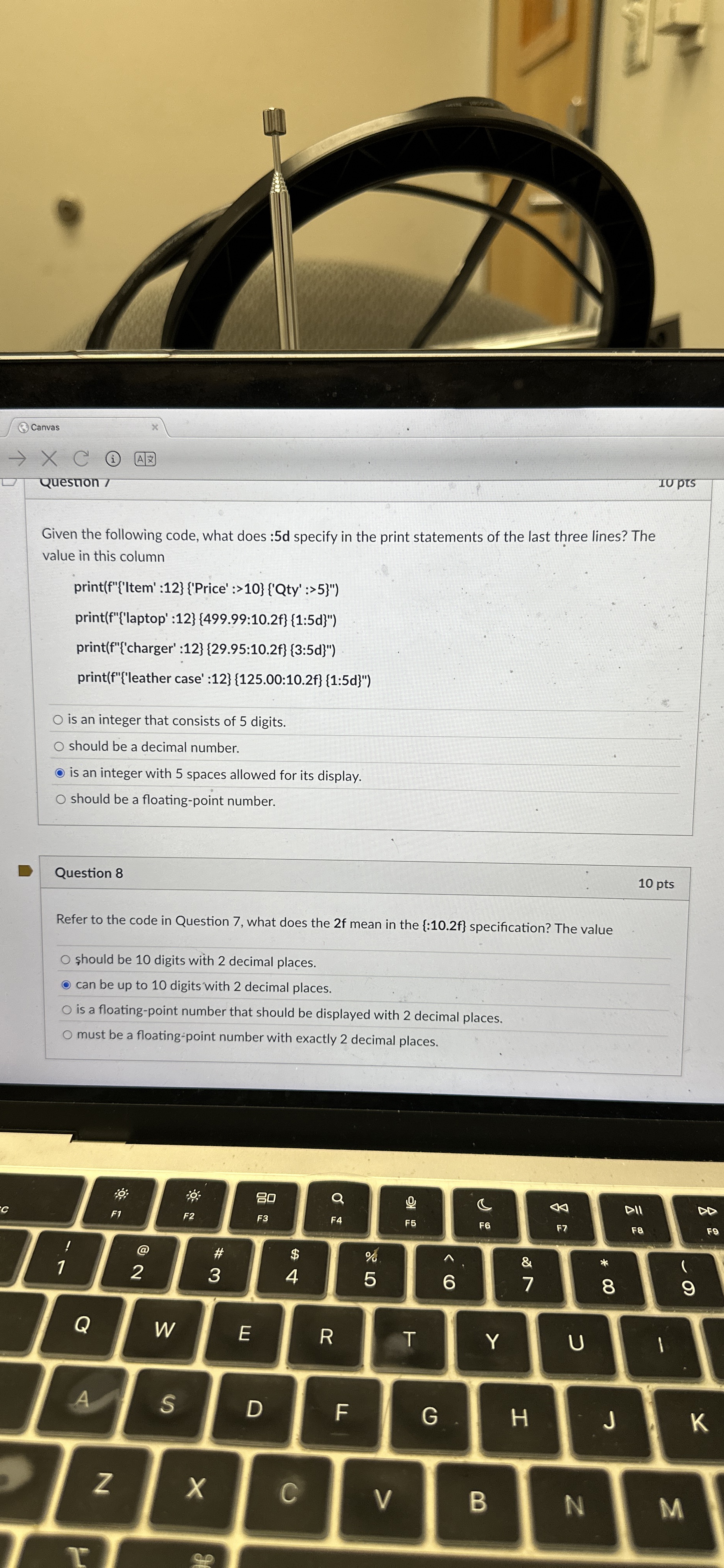 Given the following code, what does : 5 d specify
