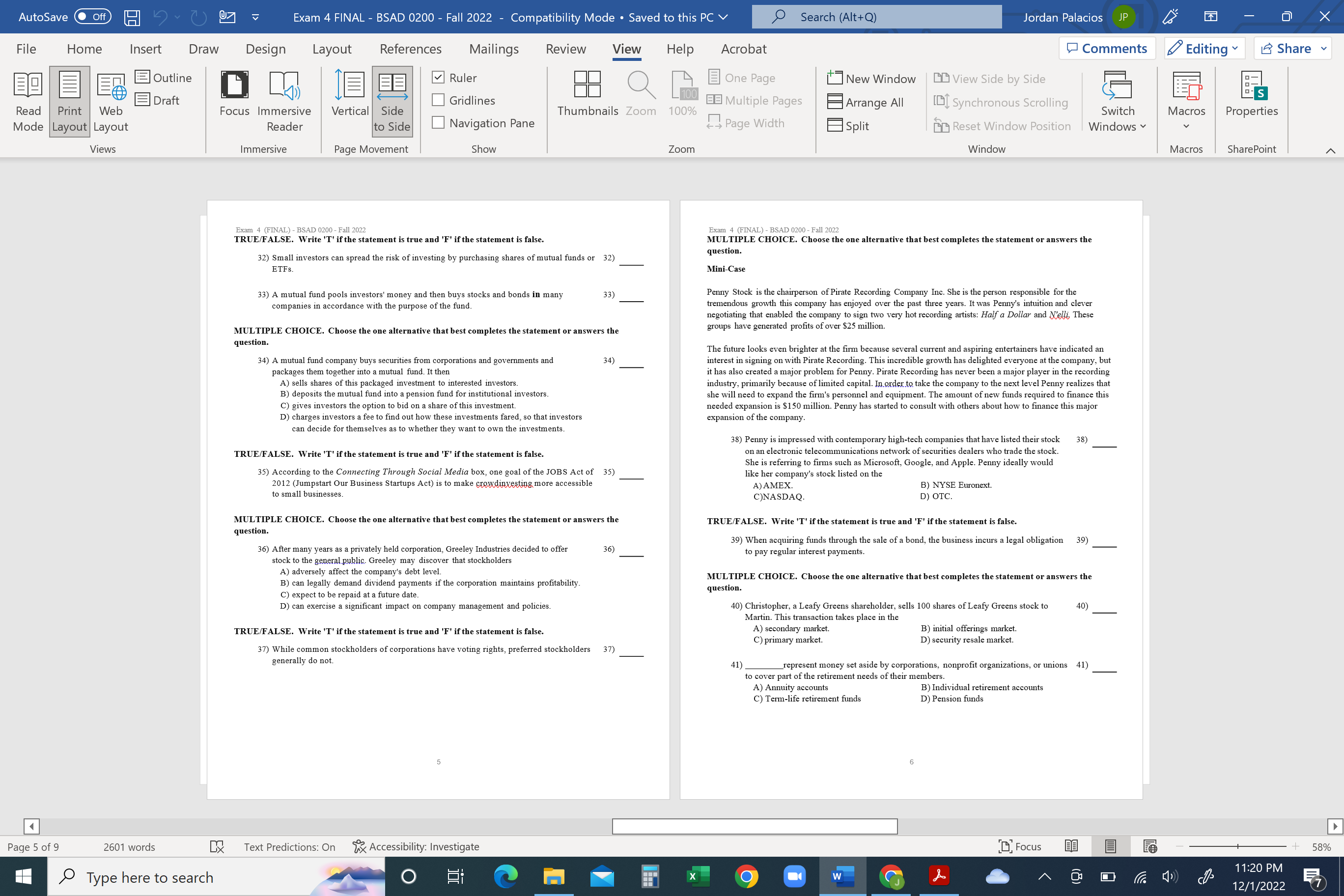 AutoSave Off 07 Exam 4 FINAL - BSAD 0200 - Fall
