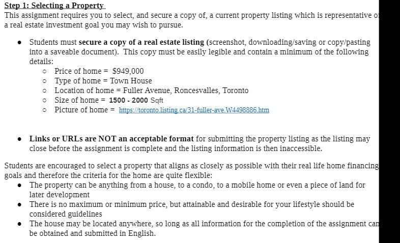 Step 1: Selecting a Property This assignment