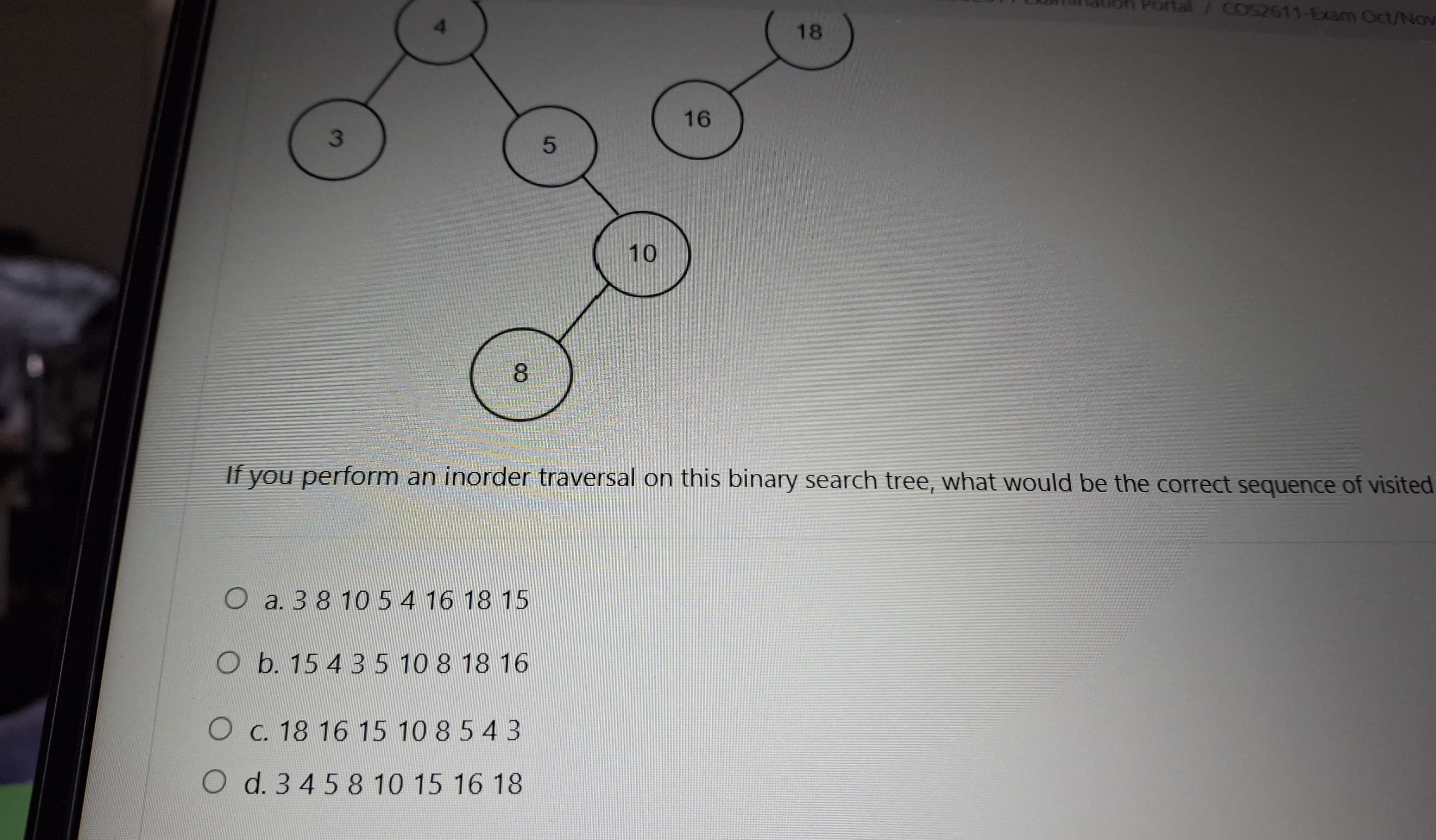 If you perform an inorder traversal on this