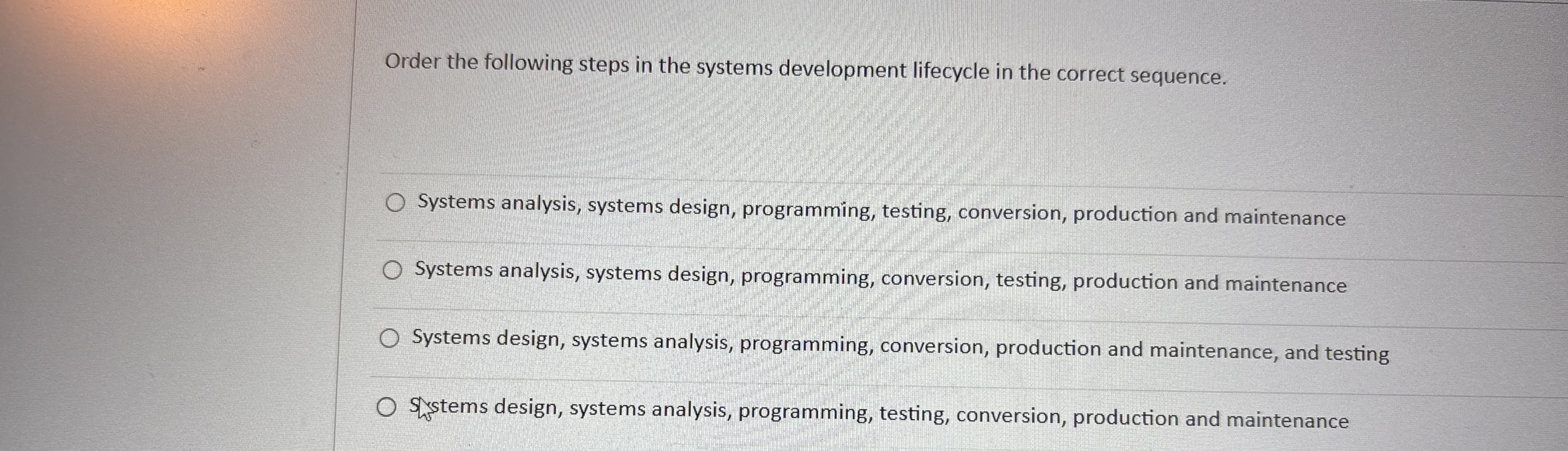 Order the following steps in the systems
