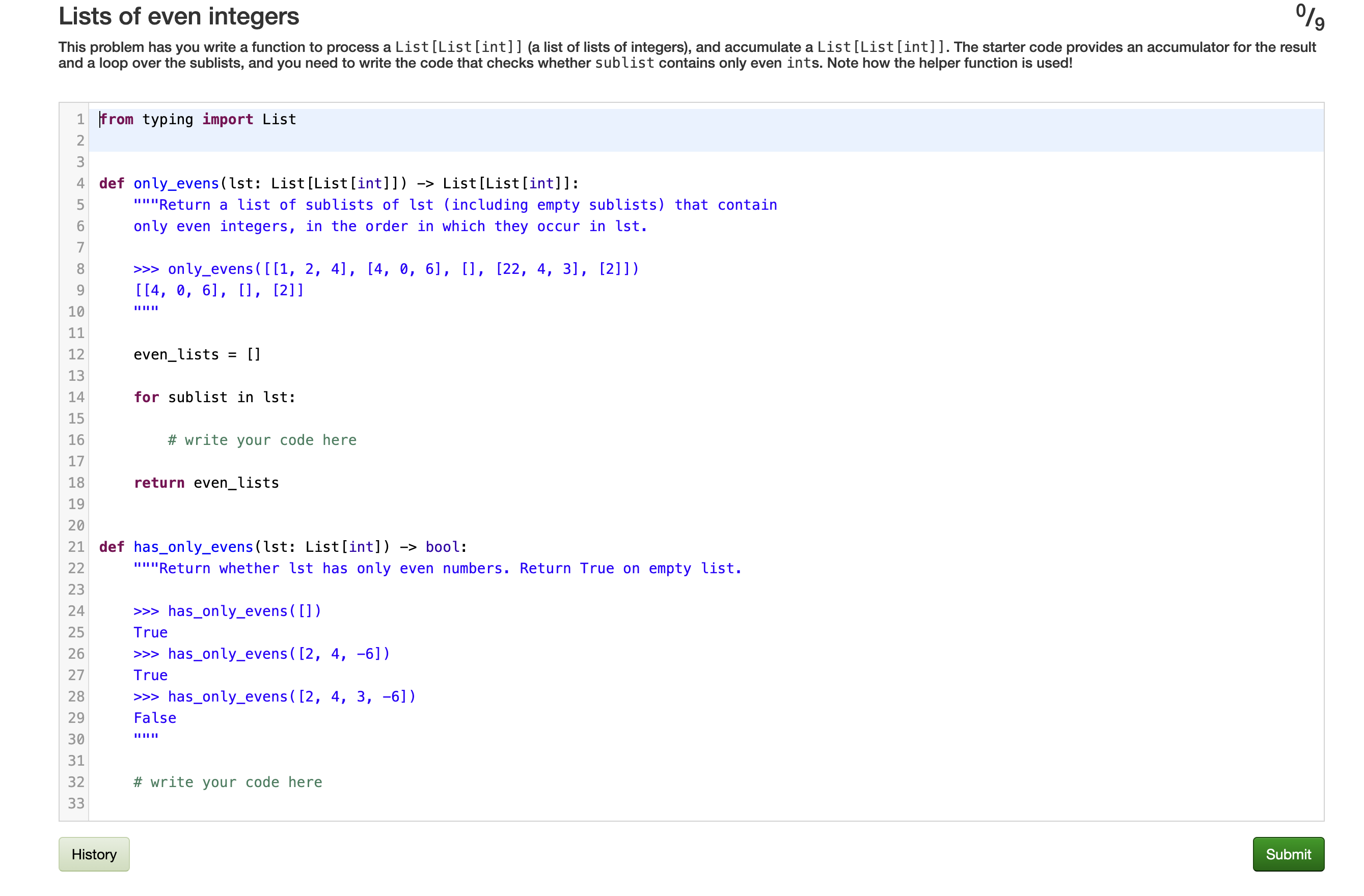 Lists of even integers This problem has you write