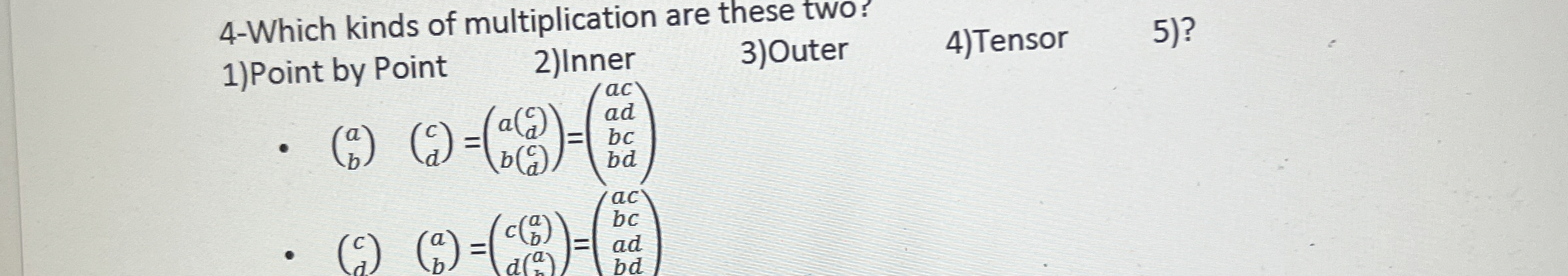 4 - Which kinds of multiplication are these two?