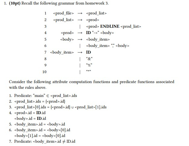 In class, we constructed the attributed grammar