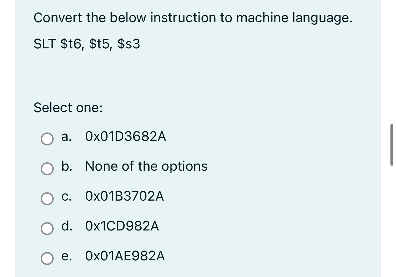 Convert the below instruction to machine