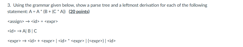 Using the grammar given below, show a parse tree