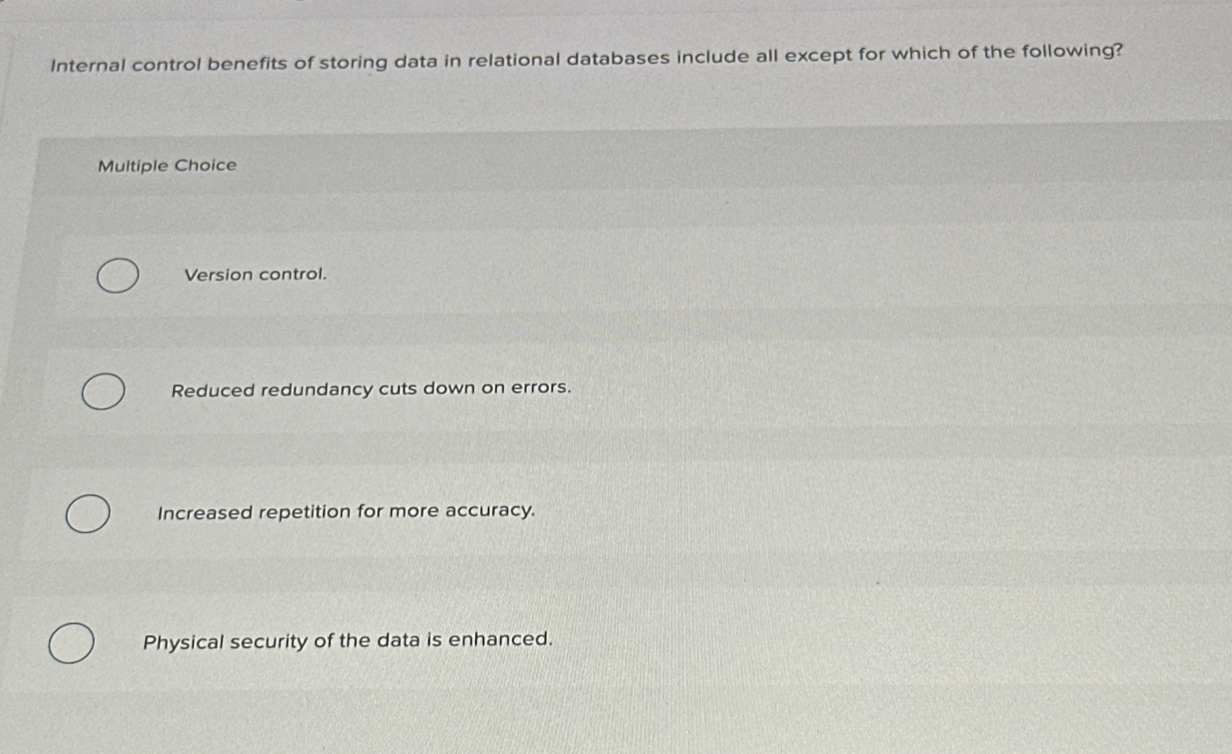 Internal control benefits of storing data in