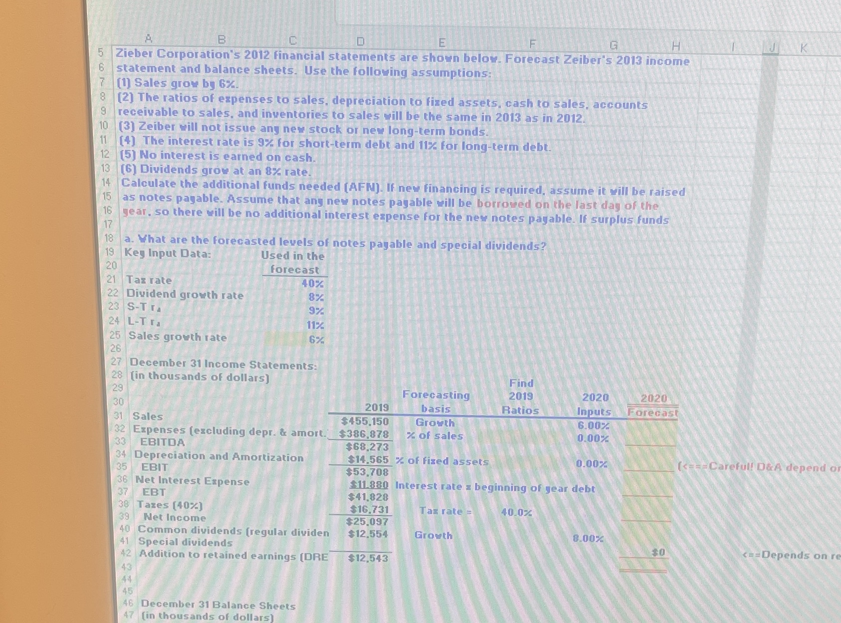 A B D E G H 5 Zieber Corporation's 2012