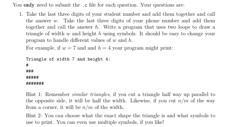 You only need to submit the . c file for each